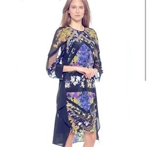 BCBGMAXAZRIA Women's Multicolor Runway SAARA Silk Midi Dress Size Medium
